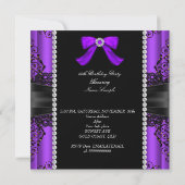 Paarse zwarte foto Birthday Party Kaart (Achterkant)