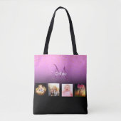 Paarse zwarte foto monogram tote bag (Voorkant)