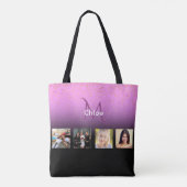 Paarse zwarte foto monogram tote bag (Achterkant)