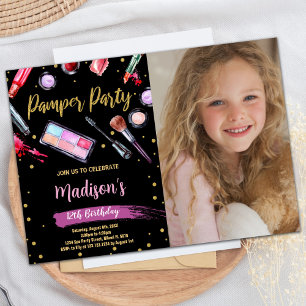 Paarse zwarte foto Pamper Party Verjaardag Kaart