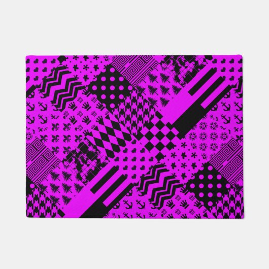 Paarse zwarte gemengde patronen Patchwork ontwerp Deurmat (Voorkant)