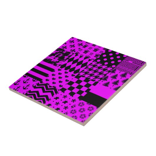 Paarse zwarte gemengde patronen Patchwork ontwerp Tegeltje (Zijkant)