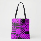 Paarse zwarte gemengde patronen Patchwork ontwerp Tote Bag (Voorkant)