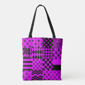 Paarse zwarte gemengde patronen Patchwork ontwerp Tote Bag (Achterkant)