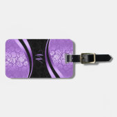 Paarse & zwarte geometrische bloemendamast bagagelabel (Voorkant horizontaal)