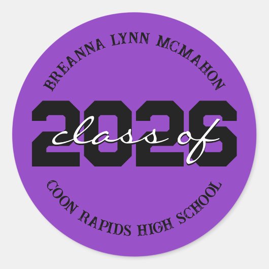 Paarse & Zwarte Gepersonaliseerde Afstudeersticker Ronde Sticker