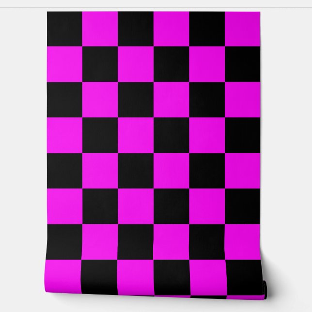Paarse zwarte geruite check wanddecoratie behang (Afrollen)