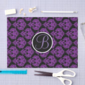 Paarse & Zwarte Glam Damask Monogram Letter Initia Tissuepapier (Craft)