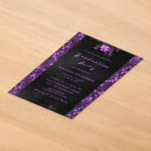Paarse Zwarte Glitter Acryl Afstudeer Uitnodiging (Laagn)