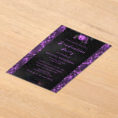 Paarse zwarte glitter acryl Afstuderen uitnodiging (Laagn)
