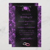 Paarse zwarte glitter ingelijst bruiloft uitnodigi (Voorkant / Achterkant)