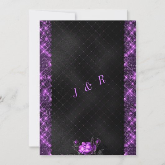 Paarse zwarte glitter Lijst bruiloft uitnodiging (Achterkant)
