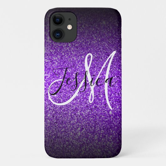 Paarse Zwarte Glitter Ombre Persoonlijk Case-Mate iPhone Case (Achterkant)
