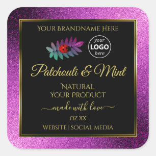 Paarse zwarte Glitter-productlabels Ladybug-Logo Vierkante Sticker