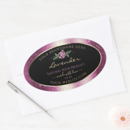 Paarse zwarte Glitter-productlabels - Roos ventila Ovale Sticker