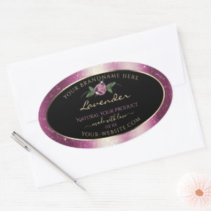 Paarse zwarte Glitter-productlabels - Roos ventila Ovale Sticker