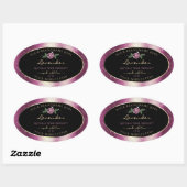 Paarse zwarte Glitter-productlabels - Roos ventila Ovale Sticker (Vel)