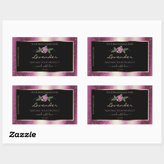 Paarse zwarte Glitter-productlabels - Roos ventila Rechthoekige Sticker (Vel)