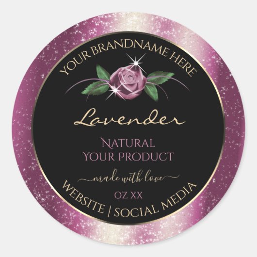 Paarse zwarte Glitter-productlabels - Roos ventila Ronde Sticker (Voorkant)