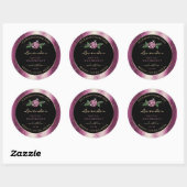 Paarse zwarte Glitter-productlabels - Roos ventila Ronde Sticker (Vel)