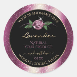 Paarse zwarte Glitter-productlabels - Roos ventila Ronde Sticker