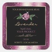 Paarse zwarte Glitter-productlabels - Roos ventila Vierkante Sticker (Voorkant)
