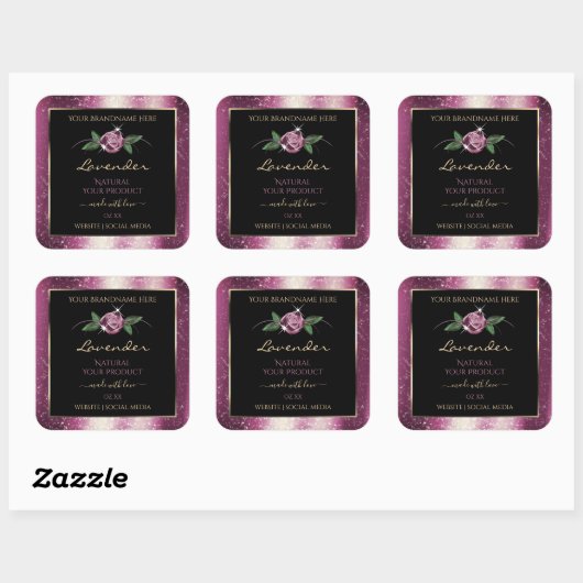 Paarse zwarte Glitter-productlabels - Roos ventila Vierkante Sticker (Vel)