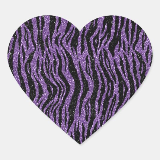 Paarse zwarte glitter zebra print hart sticker (Voorkant)
