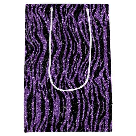 Paarse zwarte glitter zebra print medium cadeauzakje (Achterkant)