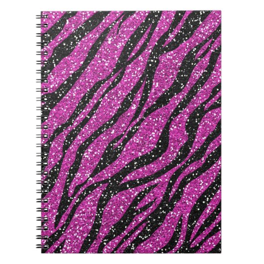 Paarse zwarte Glitter Zebra Print Spiral notebook Notitieboek (Voorkant)