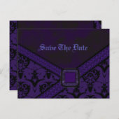 Paarse & Zwarte Gothic Kant Bruiloft Aankondigingskaart (Voorkant / Achterkant)