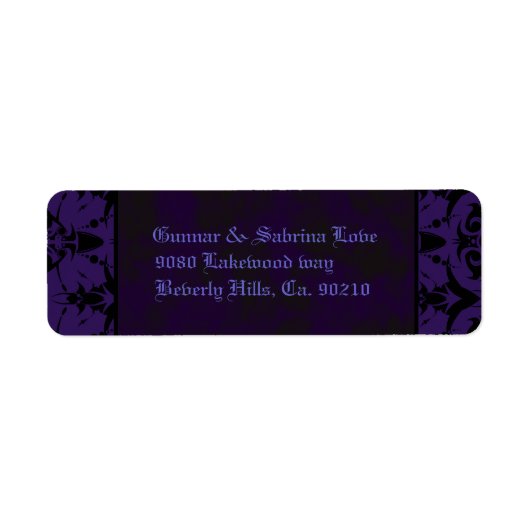 Paarse & Zwarte Gothic Kant Bruiloft Etiket (Voorkant)