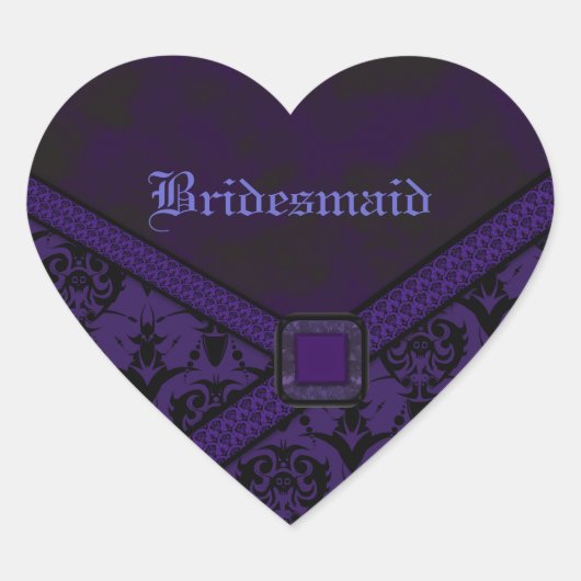 Paarse & Zwarte Gothic Kant Bruiloft Hart Sticker (Voorkant)