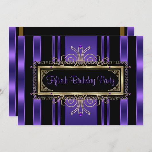 Paarse zwarte gouden vrouwen 50ste verjaardagsfees kaart (Voorkant / Achterkant)