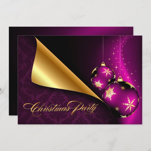 Paarse zwarte goudlegant kerstfeest kaart (Voorkant / Achterkant)