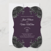 Paarse zwarte grijze Rozen Gothic Elegant Wedding Kaart (Voorkant)