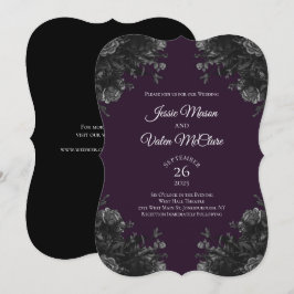Paarse zwarte grijze Rozen Gothic Elegant Wedding Kaart