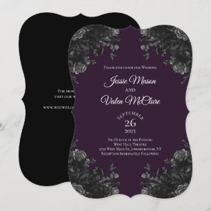 Paarse zwarte grijze Rozen Gothic Elegant Wedding Kaart