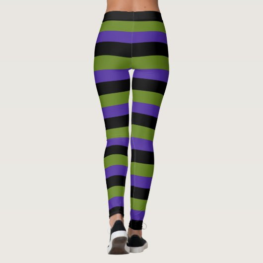 Paarse zwarte groene witchy strepen Halloween Leggings (Achterkant)