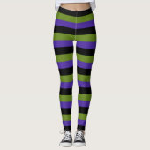 Paarse zwarte groene witchy strepen Halloween Leggings (Voorkant)