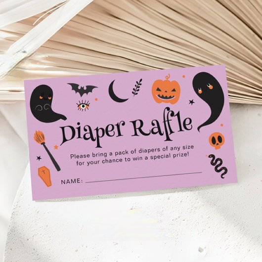 Paarse zwarte Halloween Baby shower Luier Raffle Informatiekaartje