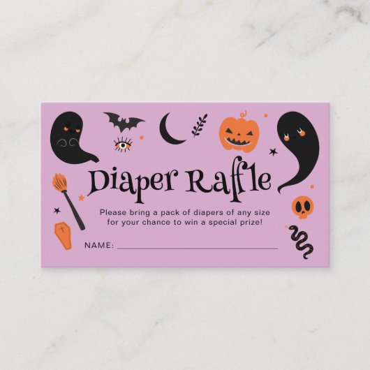 Paarse zwarte Halloween Baby shower Luier Raffle Informatiekaartje (Voorkant)