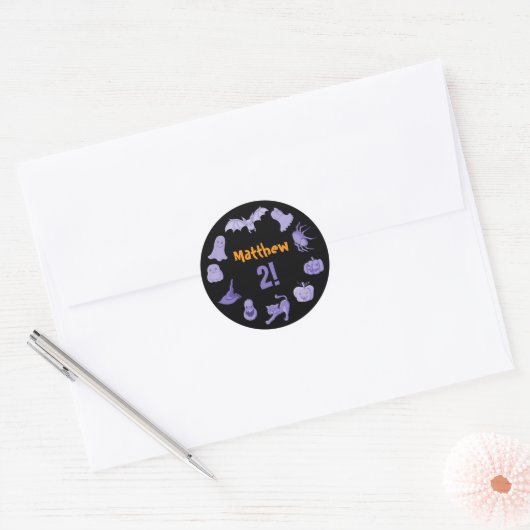 Paarse zwarte Halloween Ronde Sticker (Envelop)