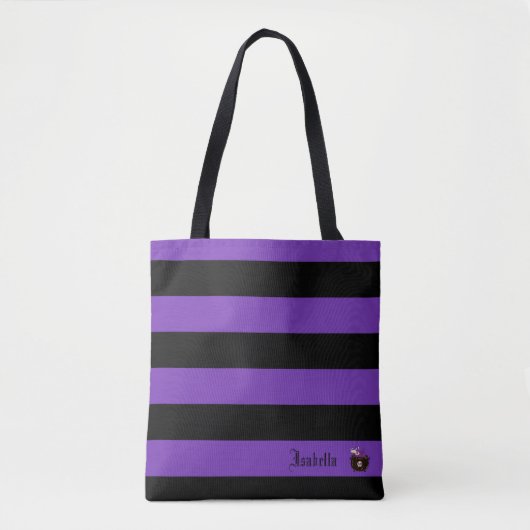 Paarse & zwarte Halloween Stripes Canvas tas (Voorkant)