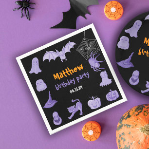 Paarse zwarte Halloween verjaardagsfeestje Napkin Servet