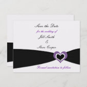 Paarse zwarte hartlint sparen de Datum Save The Date (Voorkant / Achterkant)