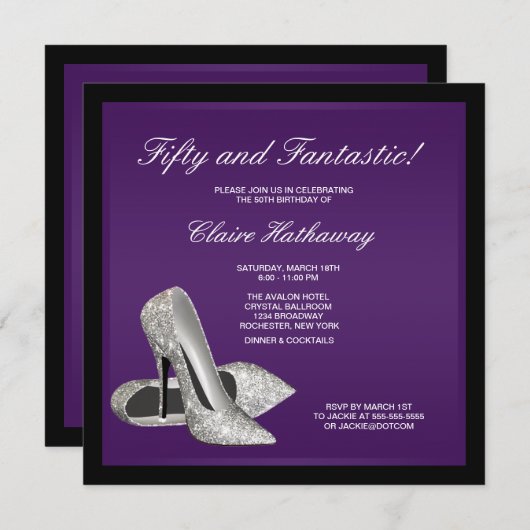 Paarse zwarte hoge hakken vrouwen 50e verjaardag kaart (Voorkant / Achterkant)
