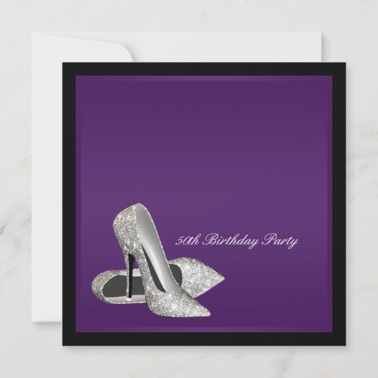 Paarse zwarte hoge hakken vrouwen 50e verjaardag kaart (Achterkant)