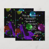 Paarse zwarte hoge hakken vrouwen verjaardagsfeest kaart (Voorkant / Achterkant)