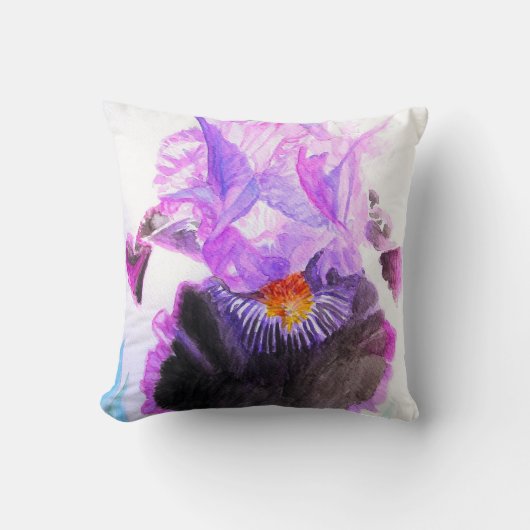 Paarse Zwarte Iris Waterverf Bloem Bloemstuk Kussen (Voorkant)